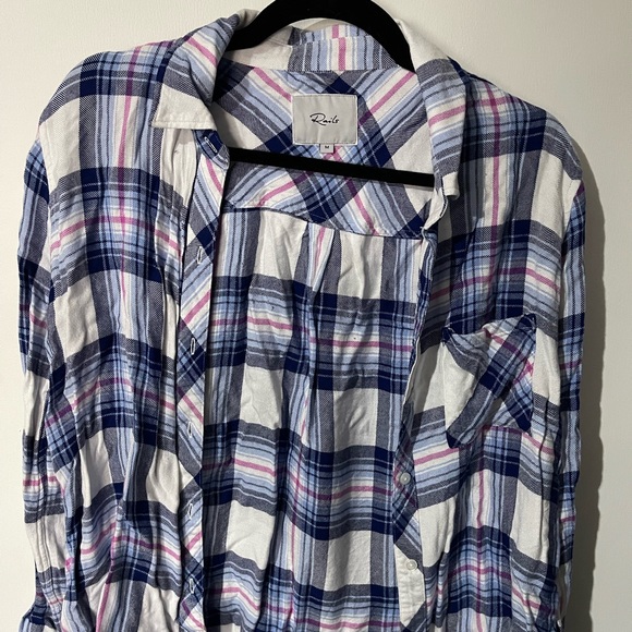Rails Ivory Bluebell Pink Button Front Long Sleeve Hunter Plaid Shirt Size M - Picture 6 of 6